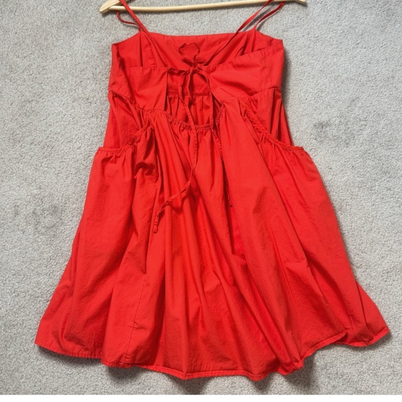 Urban Outfitters Theodora Mini Dress Poplin Cotton Orange Adjustable Tie Back - Picture 3 of 11